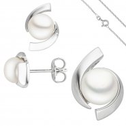 JOBO Schmuck-Set 333 Gold Wei�gold S��wasser Perlen mit Kette 42 cm