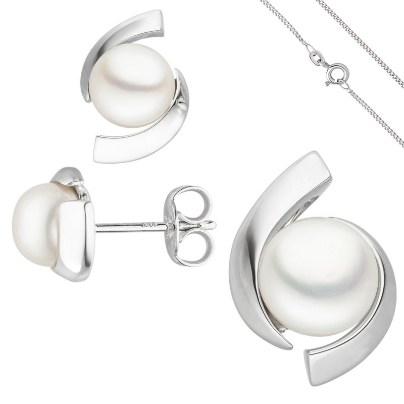 JOBO Schmuck-Set 333 Gold Wei�gold S��wasser Perlen mit Kette 42 cm