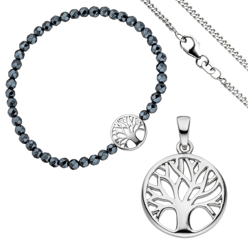 JOBO Schmuck-Set Baum Lebensbaum Weltenbaum 925 Silber Armband Anh�nger Kette 42 cm