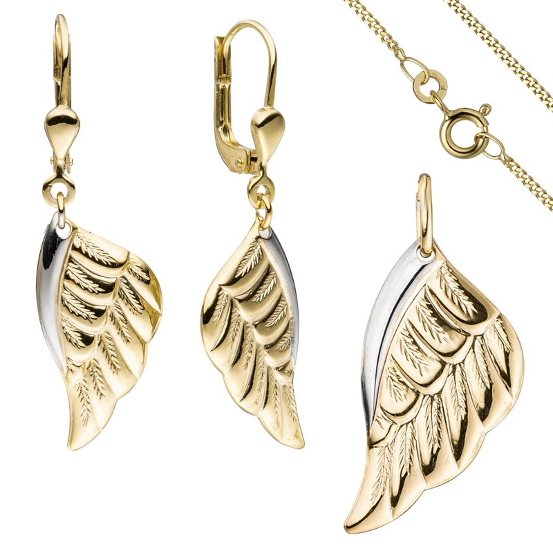 JOBO Schmuck-Set Fl�gel Engelsfl�gel 333 Gold Gelbgold bicolor mit Kette 45 cm