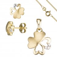JOBO Schmuck-Set Kleeblatt 333 Gold Gelbgold 7 Zirkonia Ohrringe und Kette 45 cm