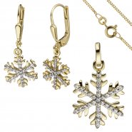 JOBO Schmuck-Set Schneeflocke 333 Gold Gelbgold mit Zirkonia Ohrringe und Kette 45 cm