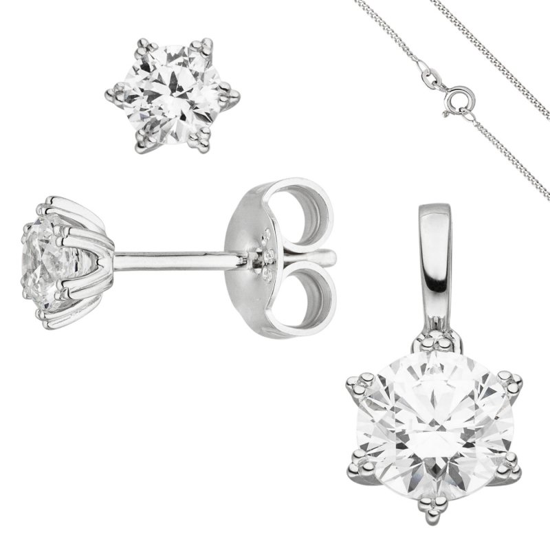 JOBO Schmuck-Set Stern 333 Gold Wei�gold mit Zirkonia und Kette 42 cm