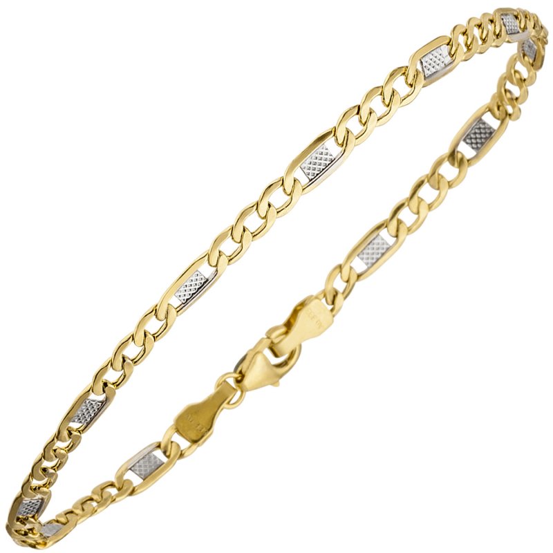 JOBO Steg-Panzerarmband 333 Gelbgold bicolor 19 cm Gold Armband Goldarmband Karabiner