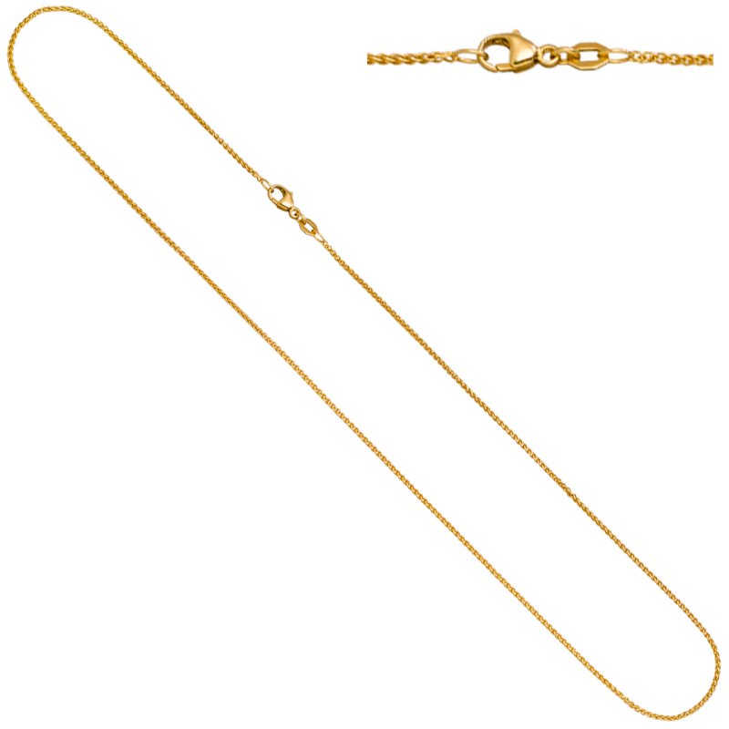 JOBO Zopfkette 750 Gold Gelbgold 1,3 mm 45 cm Kette Halskette Goldkette Karabiner