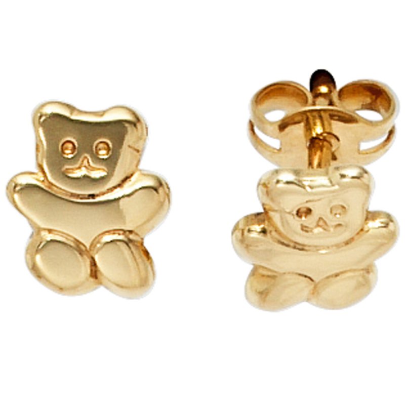 Teddy Bär Kinder Mädchen Bärchen Ohrstecker Ohrringe aus Echt Gold 585 14 KT 