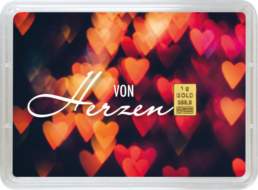 Liebe von Herzen - Geschenkbarren 1g Goldbarren
