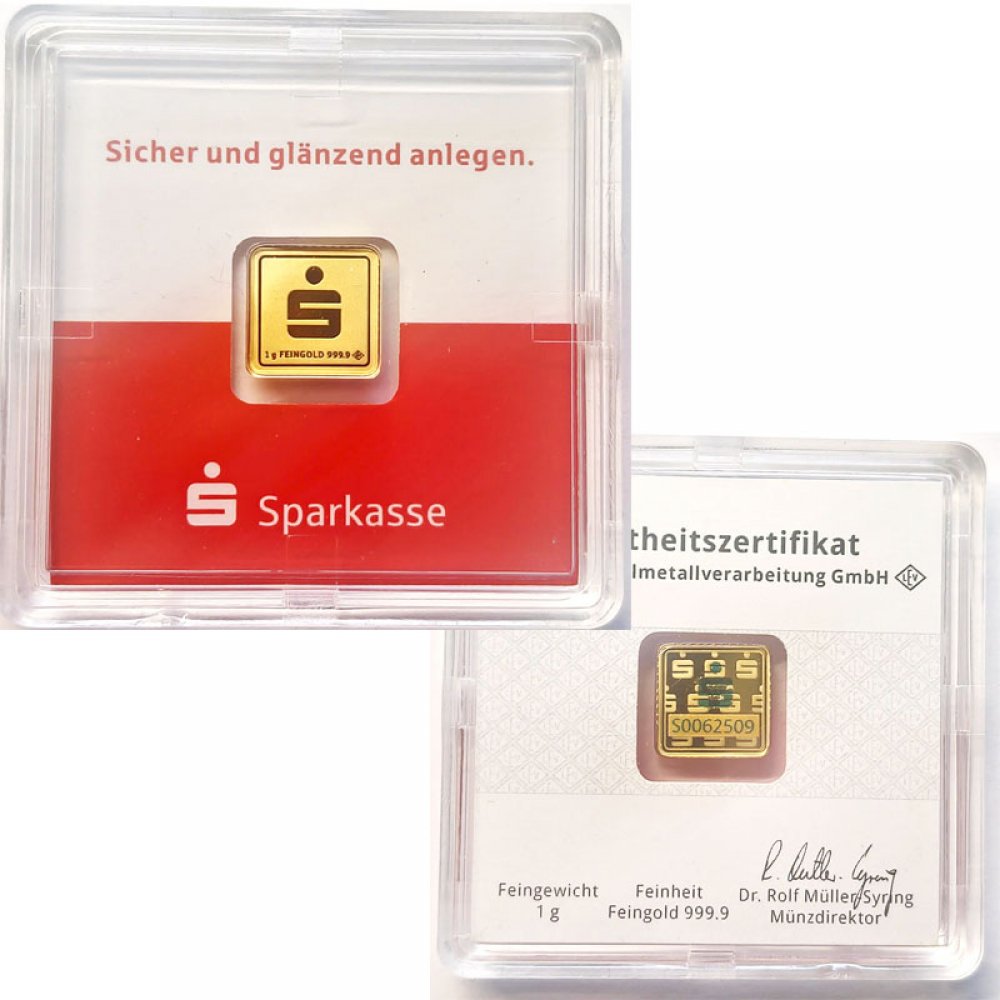 Sparkasse 1 Gramm Goldbarren 999,9
