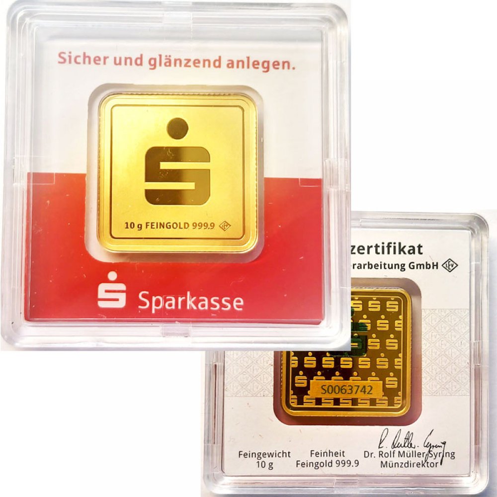 Sparkasse 10 Gramm Goldbarren 999,9