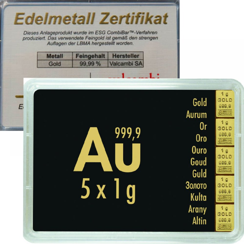 Tafelbarren 5 x 1g Gold Combibarren Goldtafel